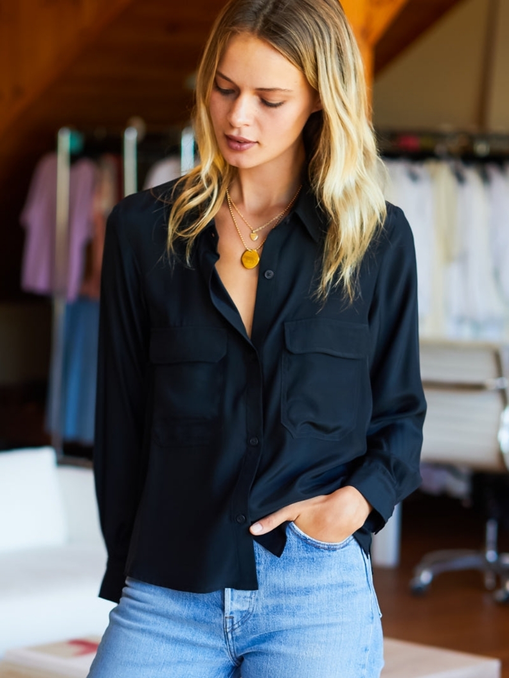 Emerson Fry Utility Blouse - Black Silk